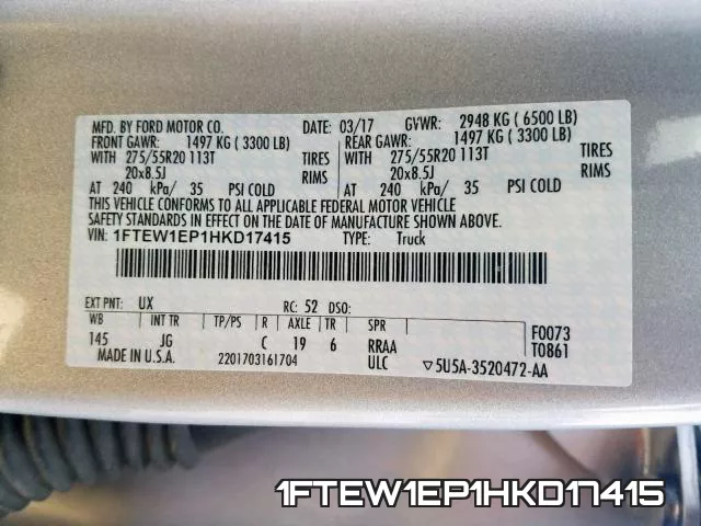 1FTEW1EP1HKD17415 фото 2