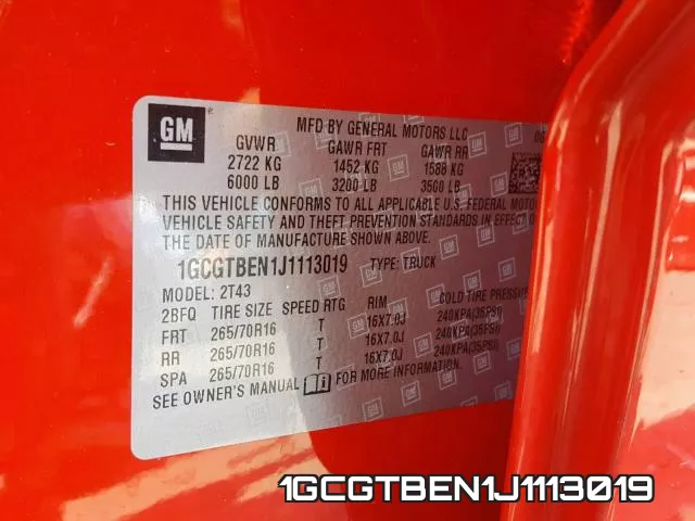 1GCGTBEN1J1113019 фото 2