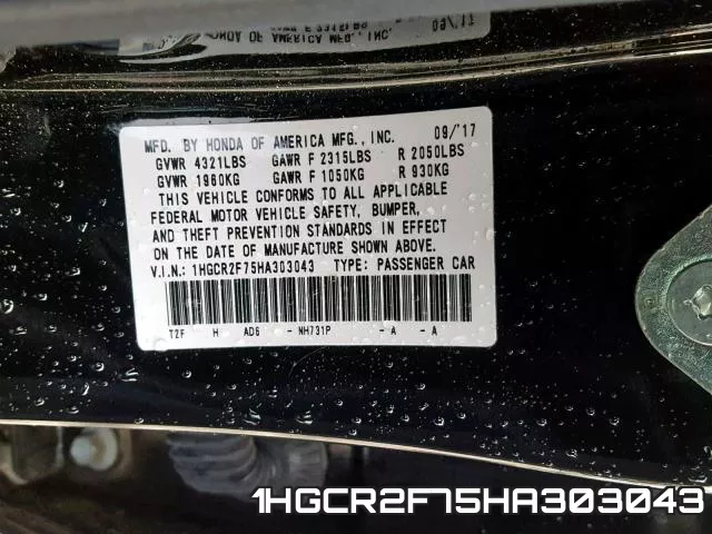 1HGCR2F75HA303043 фото 2
