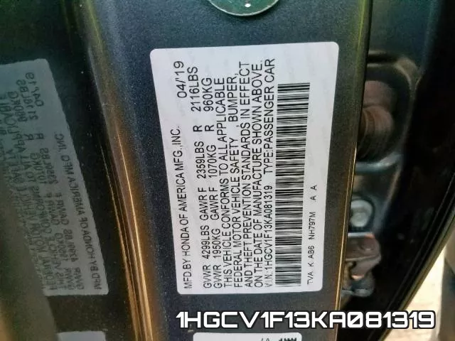 1HGCV1F13KA081319 фото 2