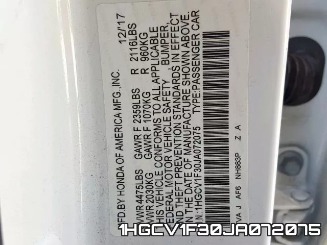 1HGCV1F30JA072075 фото 2