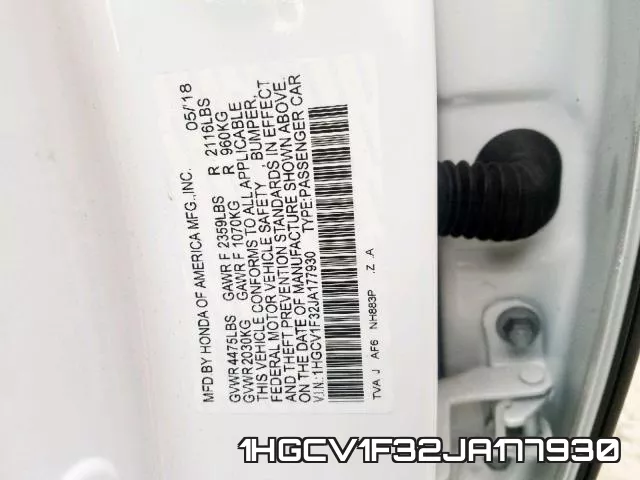 1HGCV1F32JA177930 фото 2