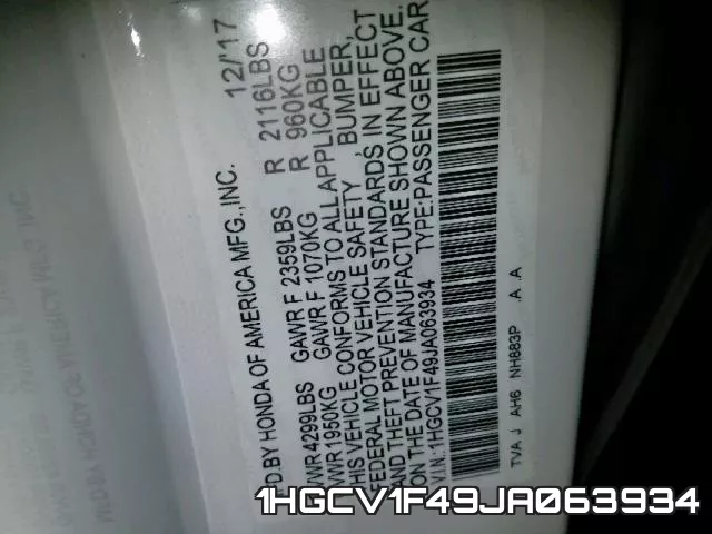 1HGCV1F49JA063934 фото 2