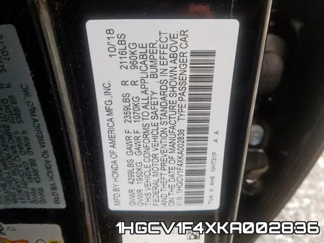 1HGCV1F4XKA002836 фото 2