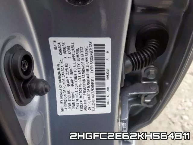 2HGFC2E62KH564811 фото 2