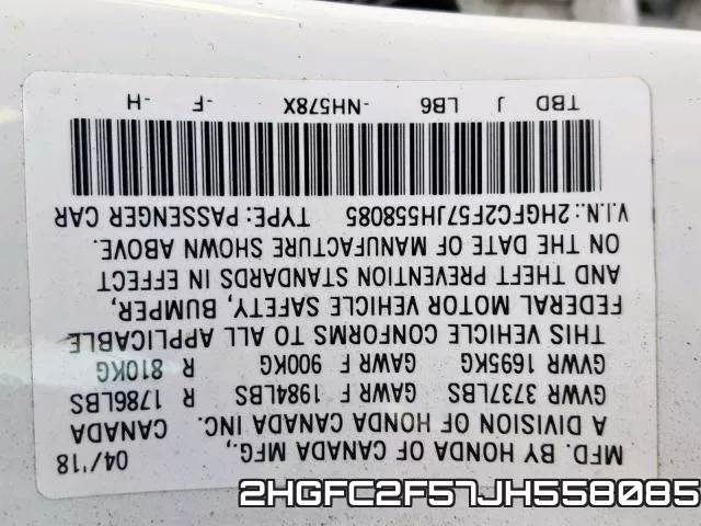 2HGFC2F57JH558085 фото 2