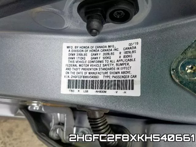 2HGFC2F8XKH540661 фото 2