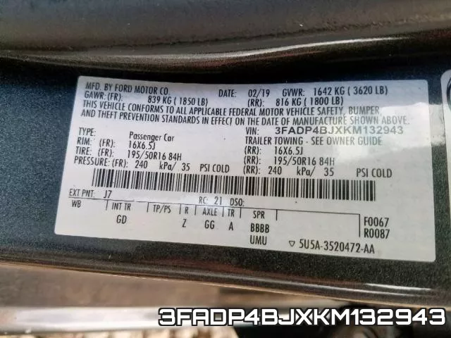 3FADP4BJXKM132943 фото 2