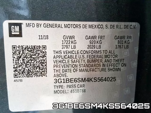 3G1BE6SM4KS564025 фото 2