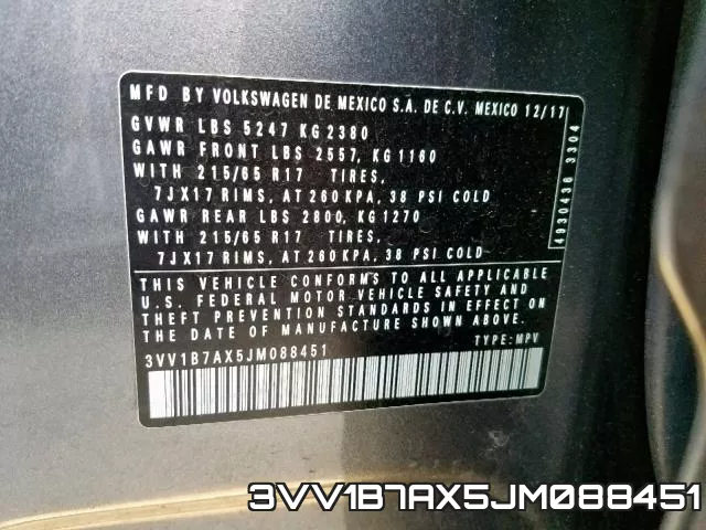 3VV1B7AX5JM088451 фото 2