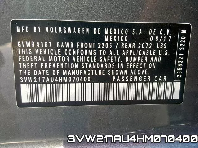 3VW217AU4HM070400 фото 2