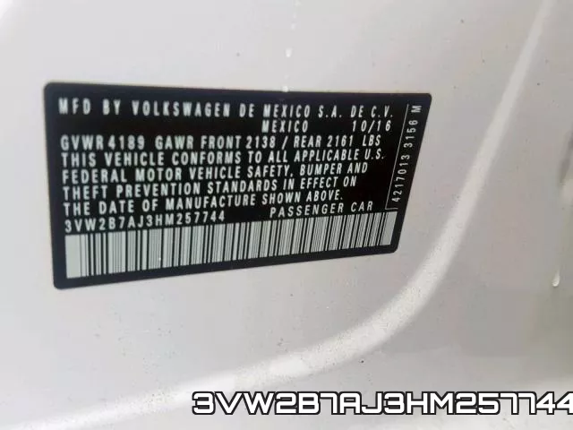 3VW2B7AJ3HM257744 фото 2