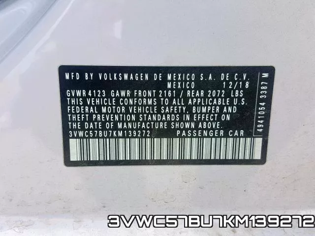 3VWC57BU7KM139272 фото 2