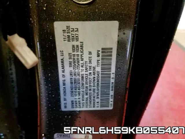5FNRL6H59KB055407 фото 2