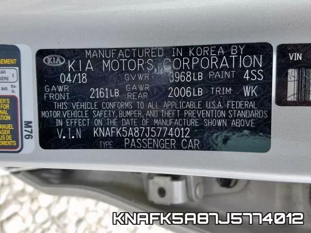 KNAFK5A87J5774012 фото 2