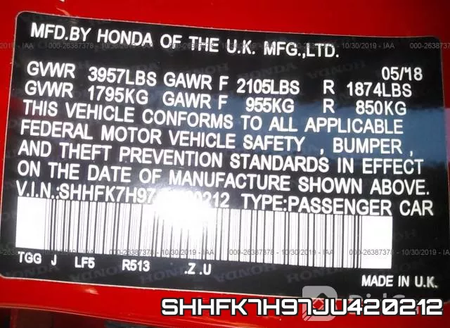 SHHFK7H97JU420212 фото 10