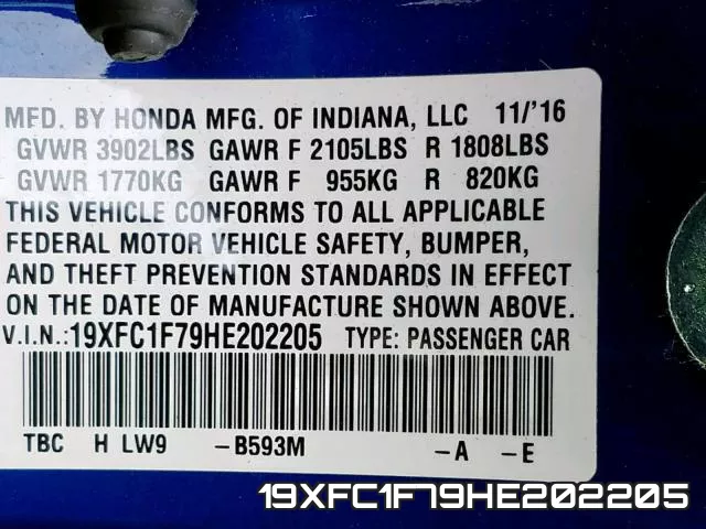 19XFC1F79HE202205 фото 2