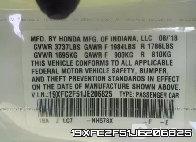 19XFC2F51JE206825 фото 10