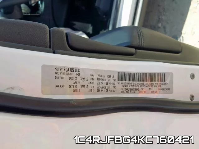 1C4RJFBG4KC760421 фото 2