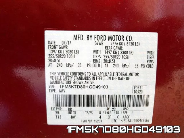 1FM5K7D80HGD49103 фото 2