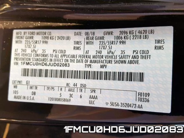 1FMCU0HD6JUD02083 фото 2