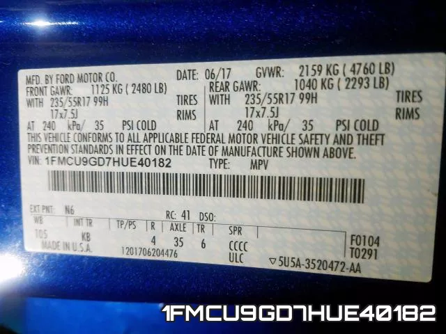 1FMCU9GD7HUE40182 фото 2