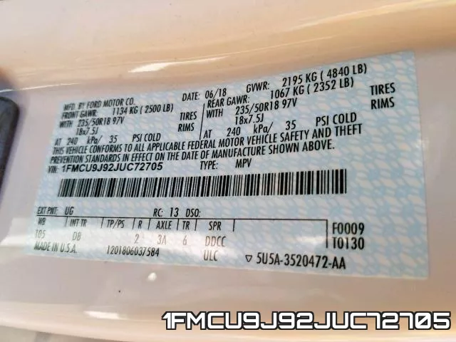 1FMCU9J92JUC72705 фото 2