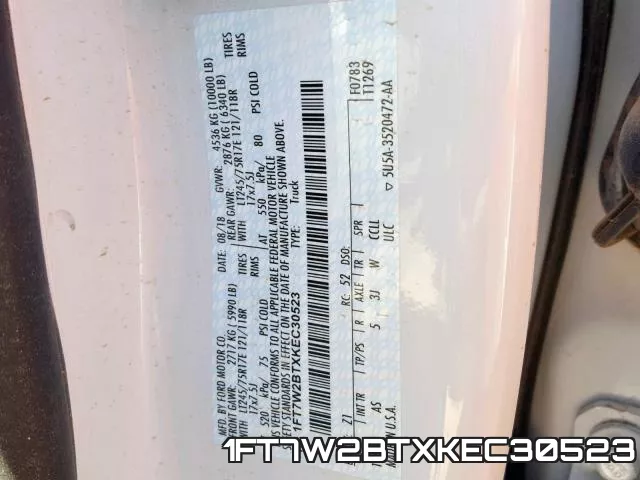 1FT7W2BTXKEC30523 фото 2