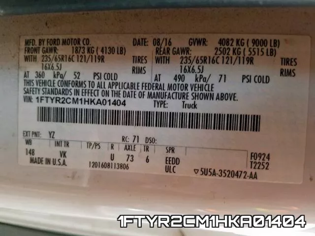 1FTYR2CM1HKA01404 фото 2
