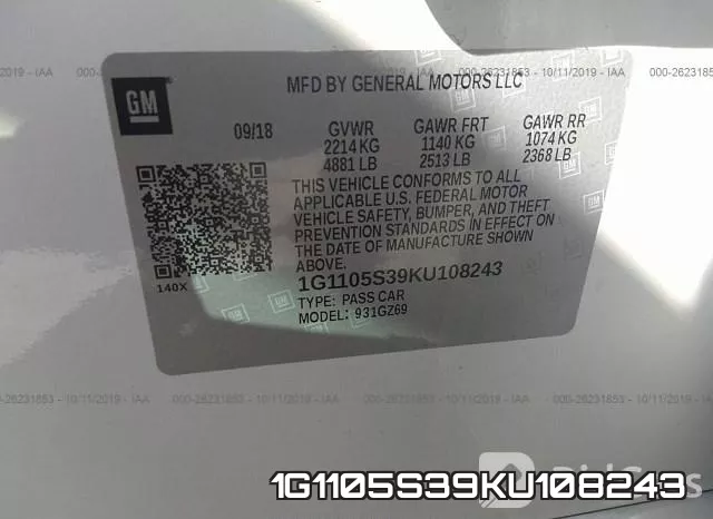 1G1105S39KU108243 фото 8