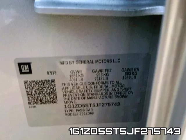 1G1ZD5ST5JF275743 фото 2