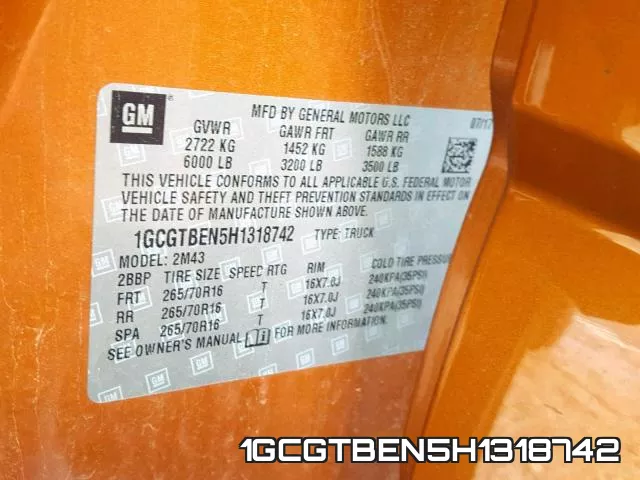 1GCGTBEN5H1318742 фото 2