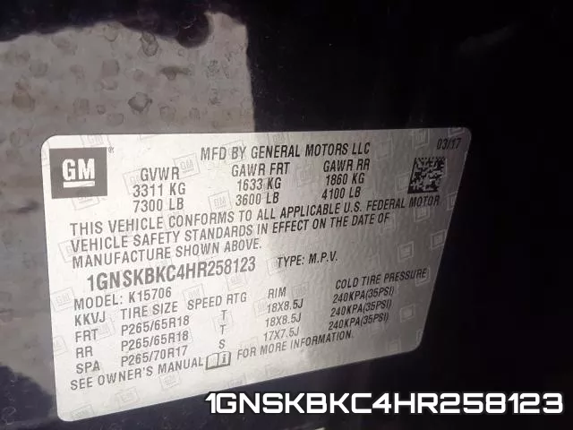 1GNSKBKC4HR258123 фото 2