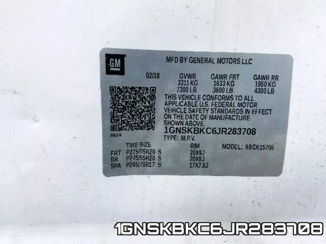 1GNSKBKC6JR283708 фото 2