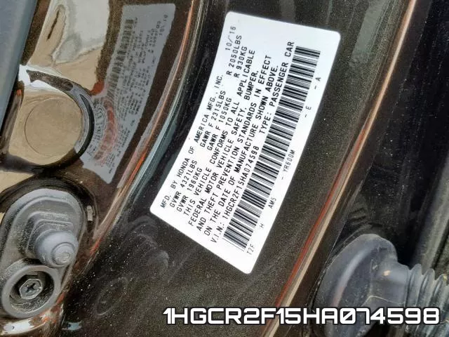 1HGCR2F15HA074598 фото 2