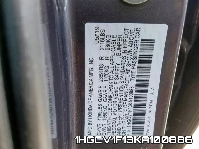 1HGCV1F13KA100886 фото 2