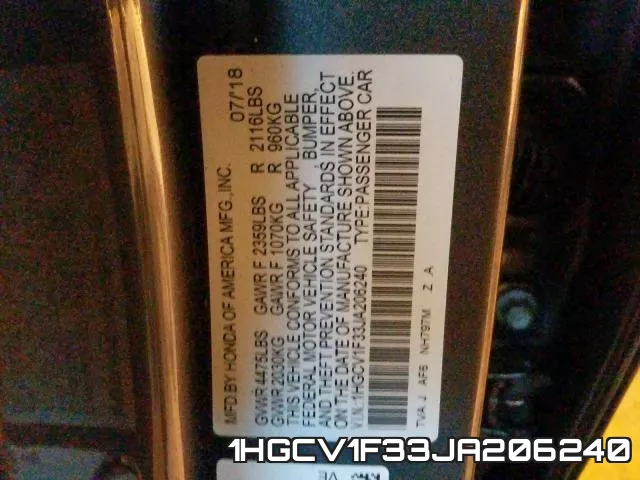 1HGCV1F33JA206240 фото 2