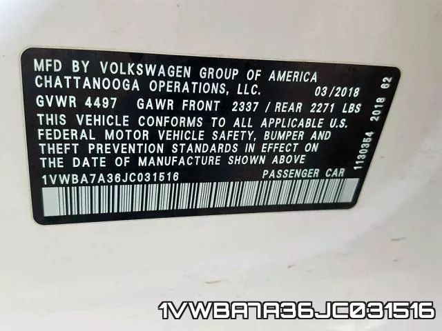 1VWBA7A36JC031516 фото 2