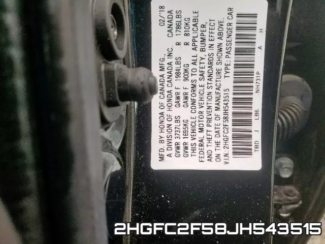 2HGFC2F58JH543515 фото 2