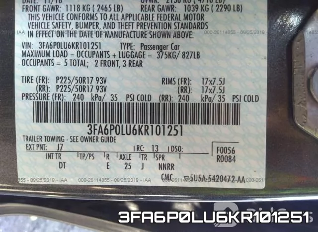 3FA6P0LU6KR101251 фото 8