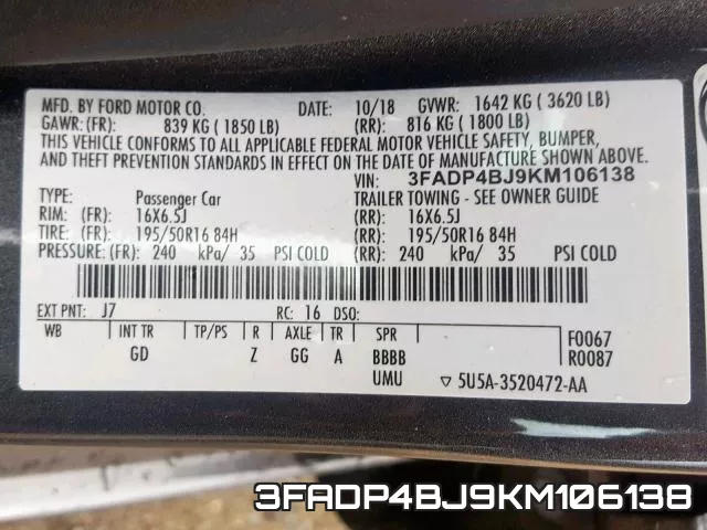 3FADP4BJ9KM106138 фото 2