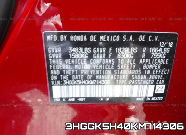 3HGGK5H40KM714306 фото 10