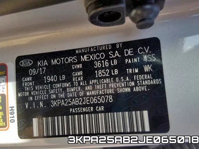 3KPA25AB2JE065078 фото 2