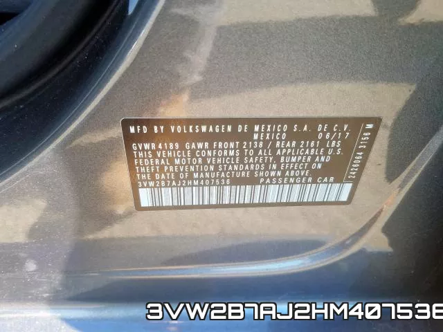 3VW2B7AJ2HM407536 фото 2