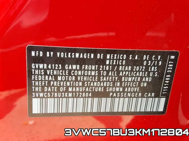 3VWC57BU3KM172804 фото 2