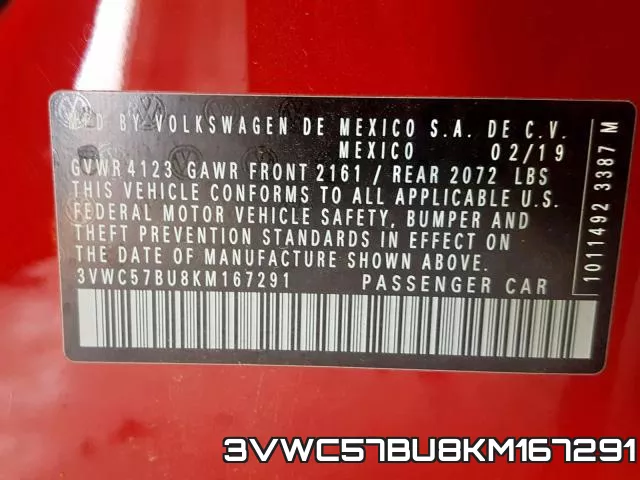3VWC57BU8KM167291 фото 2