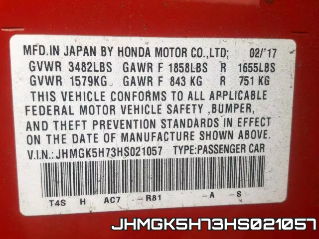 JHMGK5H73HS021057 фото 2