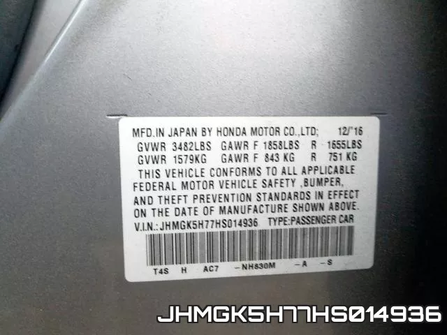 JHMGK5H77HS014936 фото 2