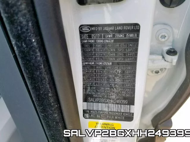 SALVP2BGXHH249399 фото 2