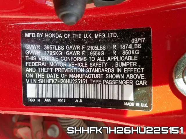 SHHFK7H26HU225151 фото 2